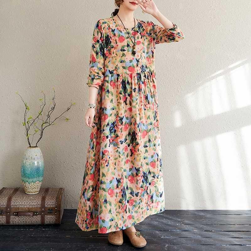 Travel Round Neck Vintage Long Flesh Covering Dresses