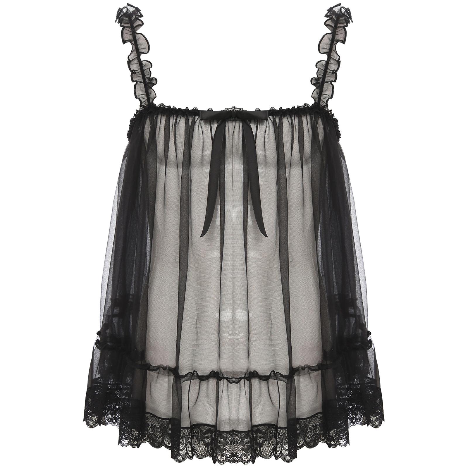 

Жіноча прозора сітчаста майка на бретелях з рюшами, оздоблена мереживом, прозорий топ для нічного клубу, з бантом, спокуслива вечірня партійна сліп-блузка XXL чорний