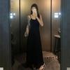 Spice Girl Unifarbene High Waist Latzkleid Damen Sommer Neu Taille Skinny Schulter Schulter Innen Unten Knie Kleid