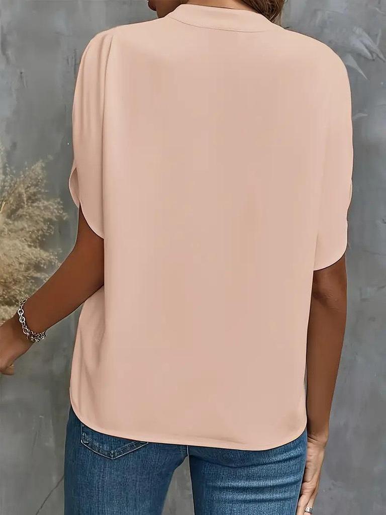 2024 Summer Fashion Women's V-neck Loose Solid Color Casual Top