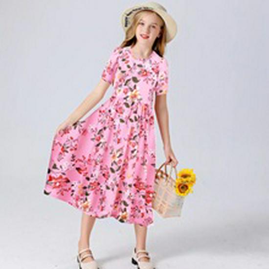 Spring Autumn Loose Fit Kids' Mesh Princess Dress - Chinese Style Short Sleeve Costume