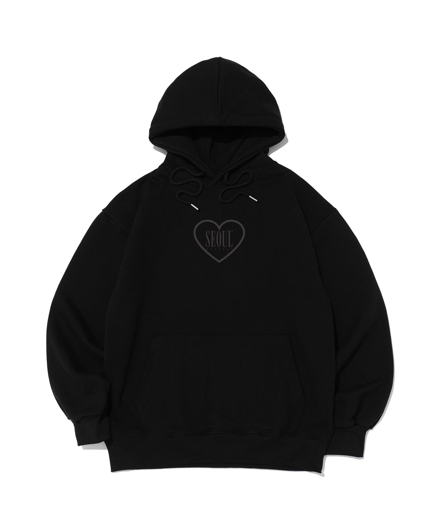 Seoul Apparel Heart Color Lettering Logo Hoodie (Charcoal/Black) L