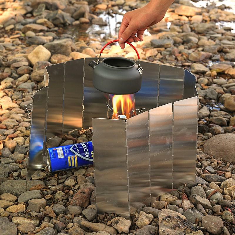 14-Piece Portable Aluminum Alloy Camping Stove Windshield with Box: Folding, Windproof Heat Concentrator Plate