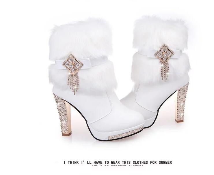 Luxury Fur High Quality Women High Heels Boots Sexy Brand Winter Snow Boots for Women Winter Pumps