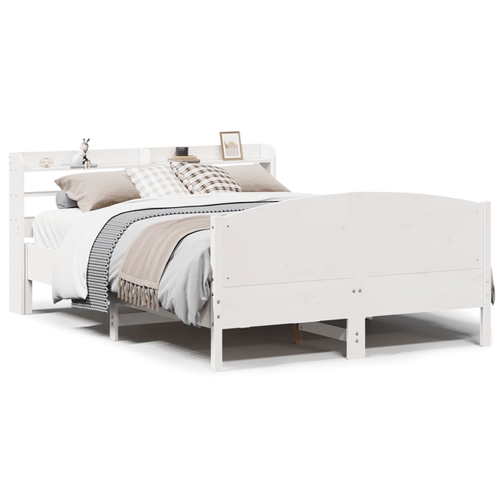 Vidaxl Rama Łóżka Bez Materaca, Biała, 135X190 Cm, Lite Drewno Sosnowe