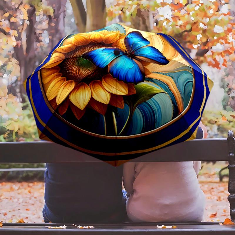Beautiful Sunflowers Van Gogh Printed Umbrella Windproof Folding Umbrella Portable Sun and Rain Umbrella Suitable for Gifting