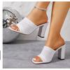 Women High Heeled Slippers Summer Square Toe Open Toe High Heels Shoes Knitting Mesh Non-Slip Wear Block Heel Club Sandals