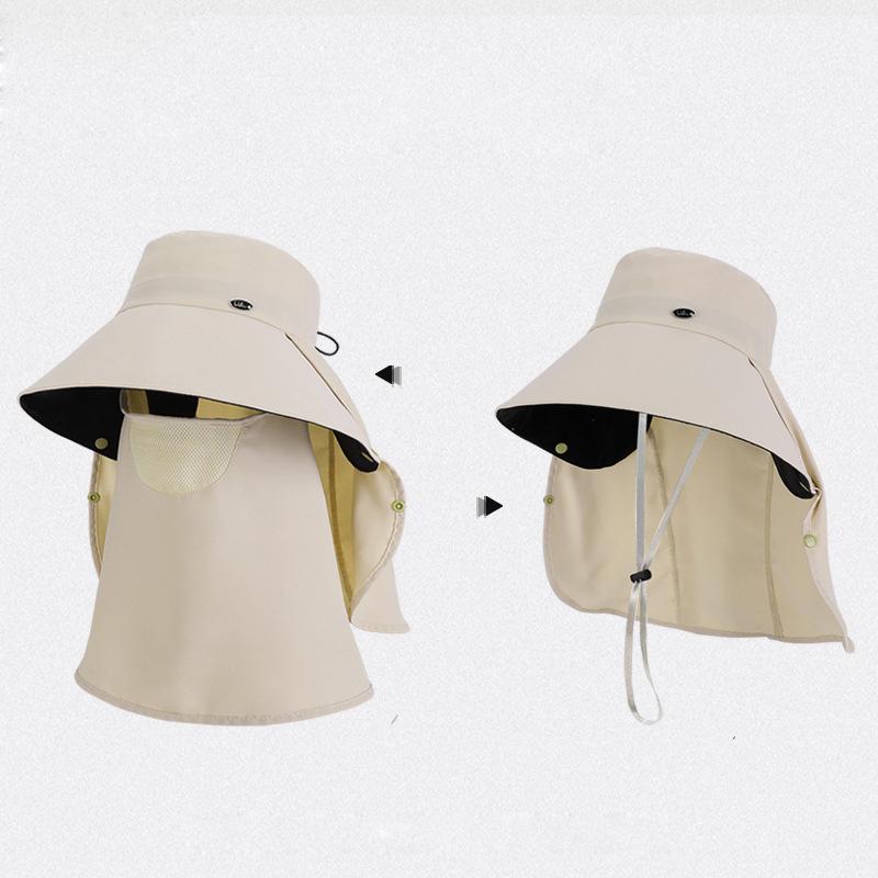 Spring Summer Sun Hat Women's Outdoor Cycling Shawl Neck Protection Sunscreen Removable Mask Large Brim Fisherman Hat