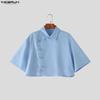 INCERUN Two Pieces Summer Men Lapel Neck Short Sleeve Cropped Tops and Pants Sets