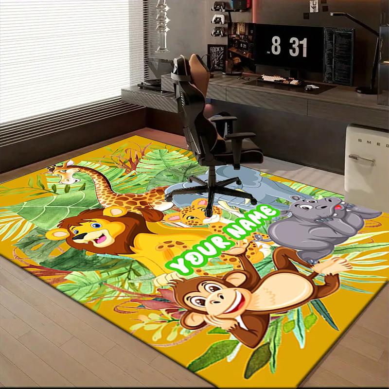 1PC Custom Name Jungle Safari Friends Theme Floor Mat Ideal for Living Room, Game Rooms, Office, Bedroom, Floor Mat Playful Design