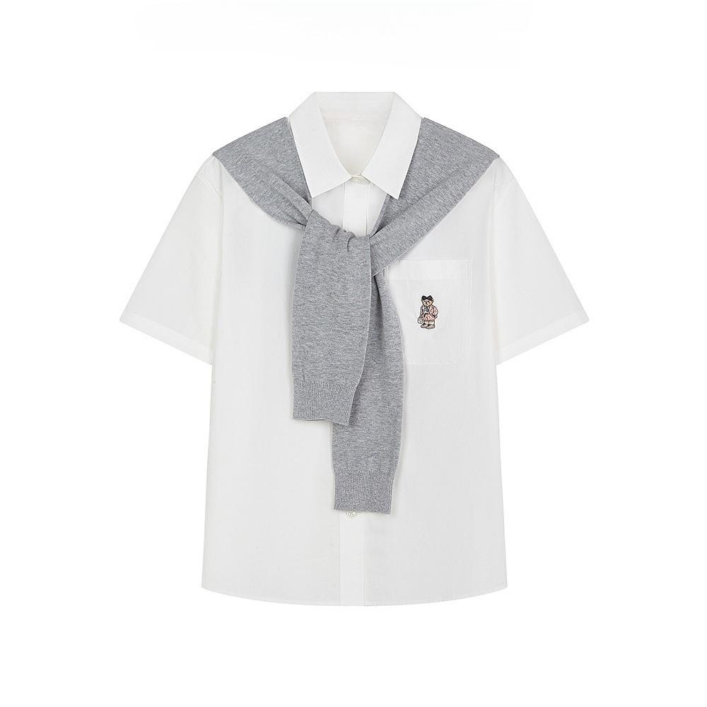 Women s Retro Loose-Fit Academic Shawl Shirt - Summer 2025 Medium белый