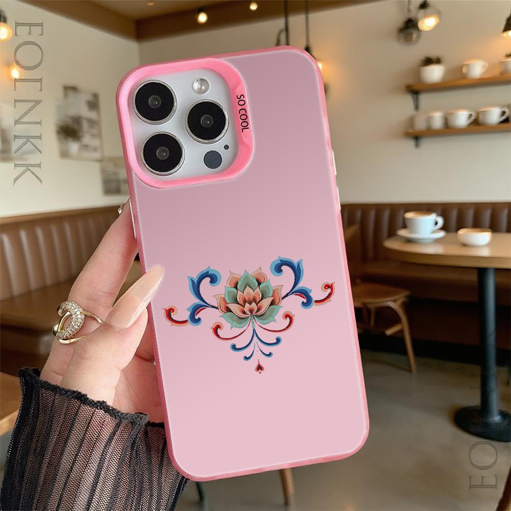 Ornate Floral Pattern Hard Phone Case for Iphone 16 15 14 13 12 11 Pro Max Mini Shockproof Anti-Scratch Protective Cover