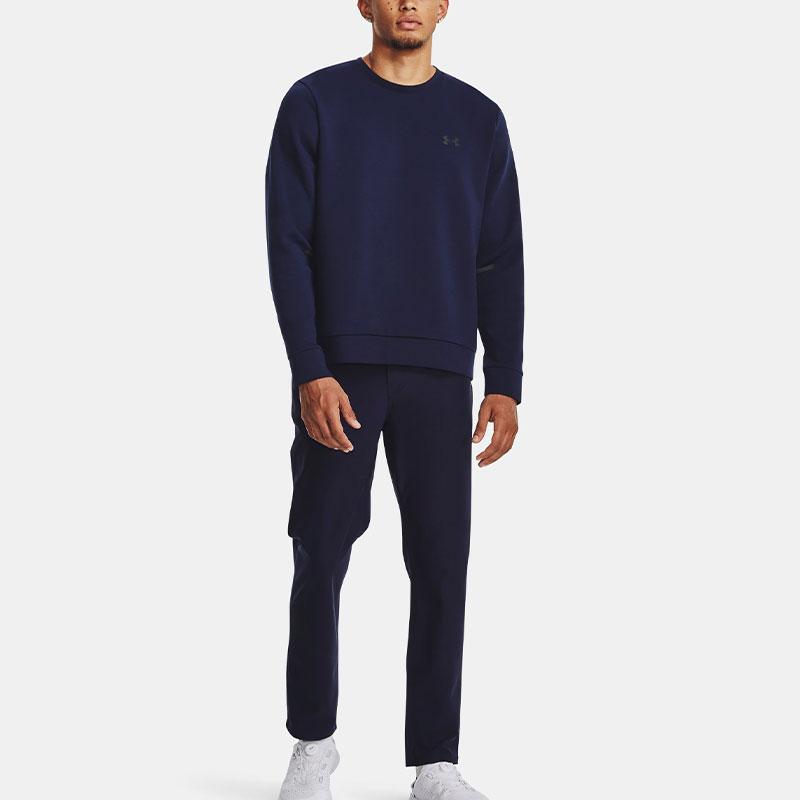 Under Armour Unstoppable Fleece Crew Solid Color Round Neck Pullover Long Sleeve Sweatshirt Men sweatshirt Navy-Blue 1381688-410