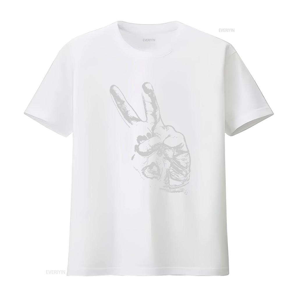 Peace Out Hand Sign T Shirt Artistic Design Pacifist Victory Humanist  Vintage Washed Fashion Comfortable Homme