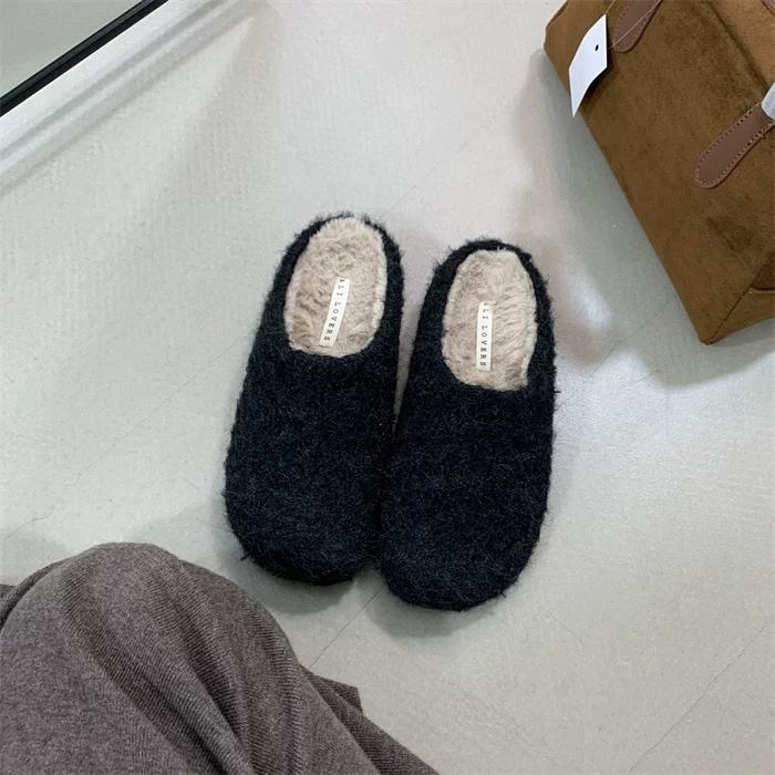 Women's Furry Slippers for Cozy Indoor Wear Plush Soft Home Floor Warm Simple Comfortable Furry Baotou Fur Flip Flops Sliders