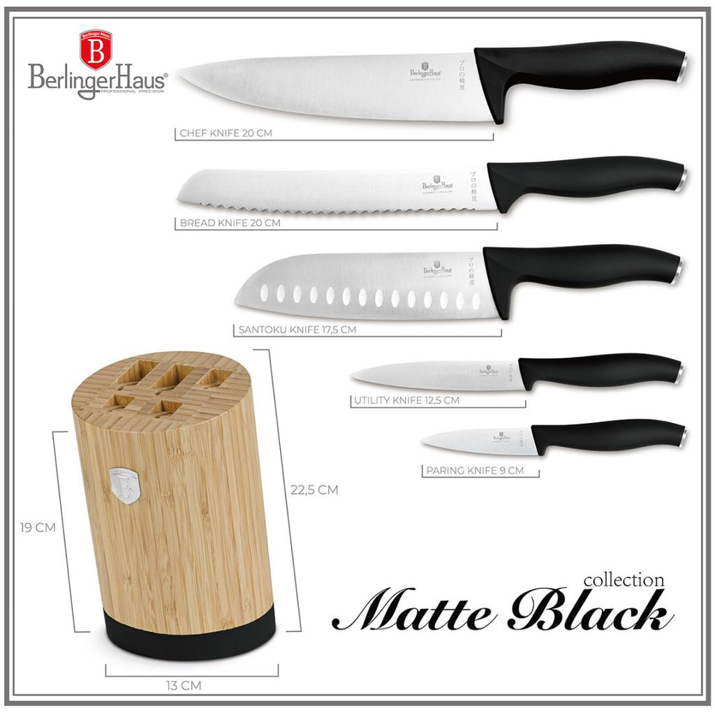 Berlinger Haus Bh-2753 Matte Black Knife Set In Bamboo Block
