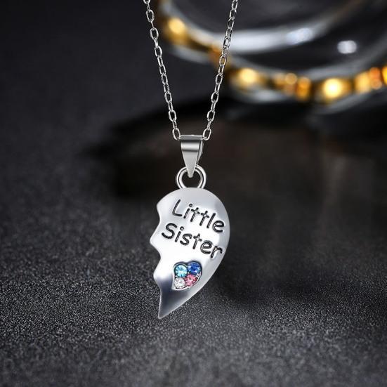 2Pcs/Set Sister Love Necklace Big Sister And Little Sister Necklaces Rainbow Heart Charm Necklace