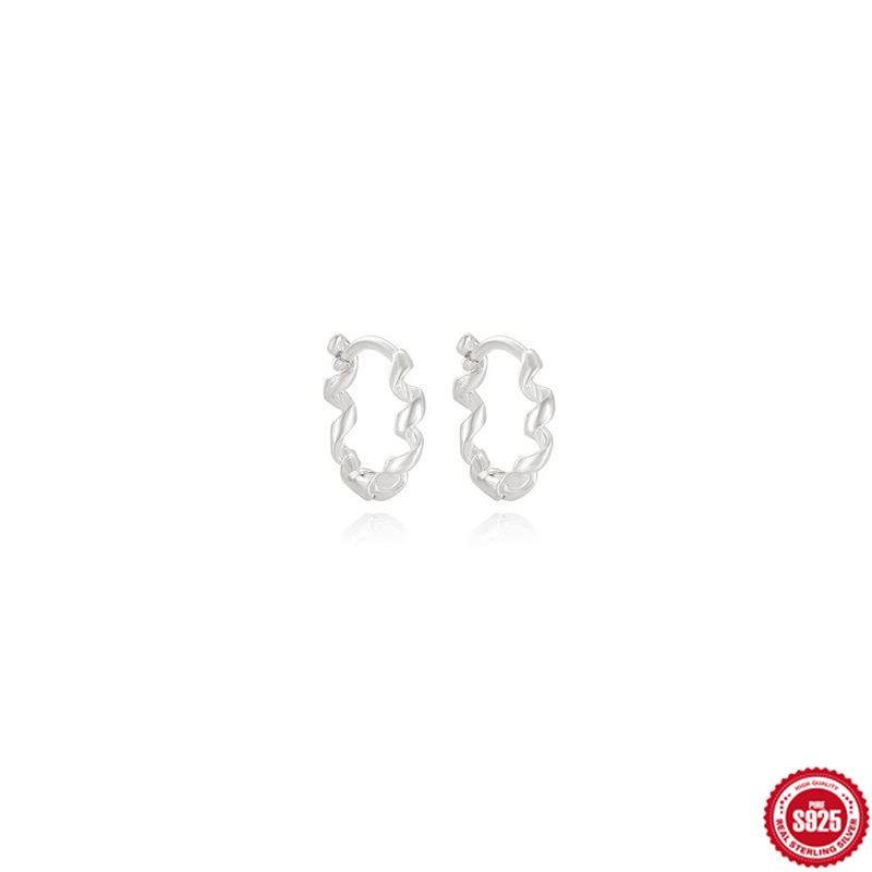 

S925 Sterling Silver Round Twisted Lines Personalized Trend Basic Ear Buckle Stud Earrings Jewelry 925 Silver