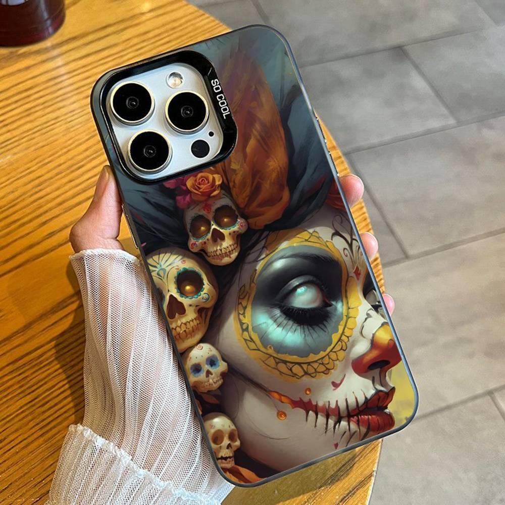 Day of the Dead Catrina Skull Phone Case For iPhone 16 17 15 14 12 13 Pro Max Black Color Shockproof Cover