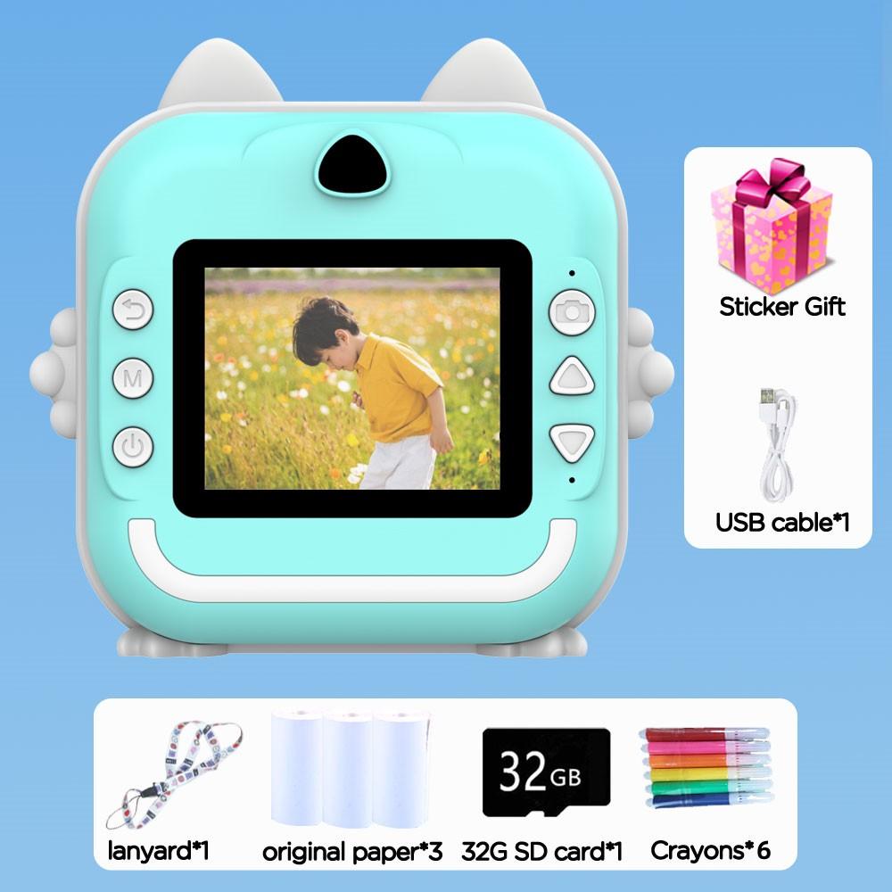 2.4 Inch IPS Screen Kids Instant Camera Full HD Instant Print Digital Camera Light Ear With Lanyard Birthday Gifts Boys Gilrs