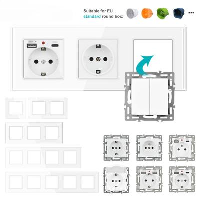 Multiple Frames White Tempered Glass Panel,EU FR Sockets