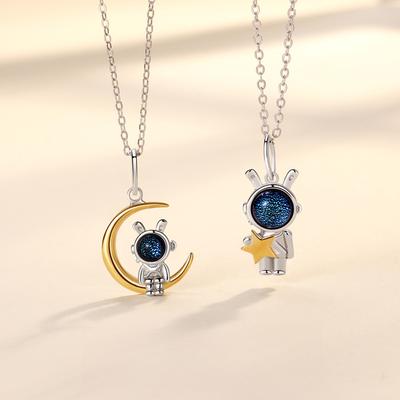 Original Aerospace Rabbit Couple Necklace Niche Personality Star Moon Rabbit Glazed Stone Pendant Girls Gift