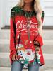 Plus Size Women Spring Christmas Printed Comfy Long Sleeve Round Collar T-shirt Casual Baggy Mid Length Tee Tops
