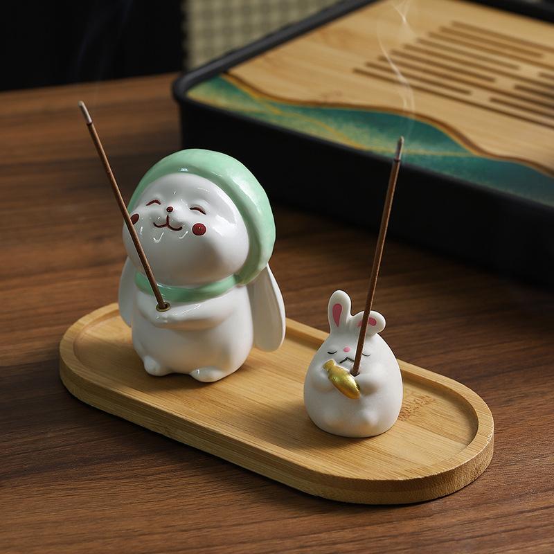 Cute Wishing Rabbit Incense Burner Ceramic Incense Burner Indoor Incense Cable Accessories Incense Burner Rack Exquisite Gift