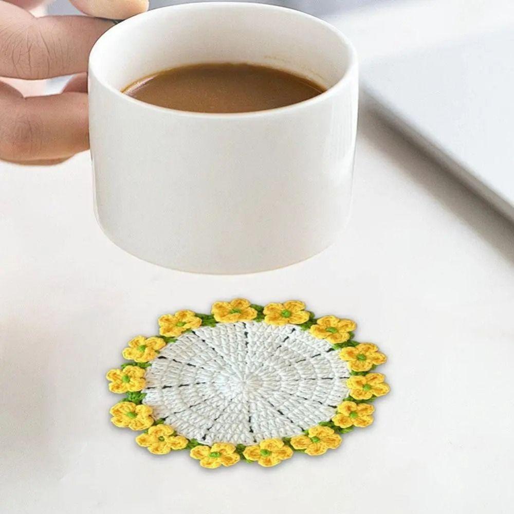 Polyester Handgestrickter Rosenstrauß Handgestrickter Häkelblumentopf Neue Häkelblumen-Tassenuntersetzer Geschenk