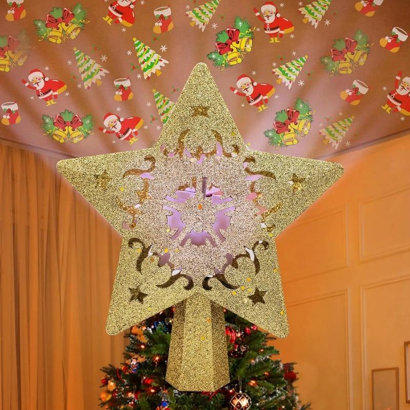 

Рождественская елка, звезда, светодиодная подсветка, блестящая звезда, верхушка для елки, регулируемый вращающийся магический проектор, рождественские украшения для дома colored light