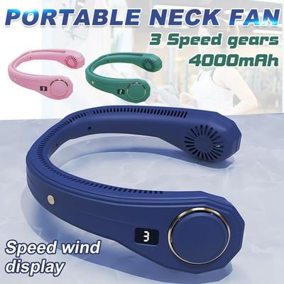 3 Gears Hanging Dual Cooling Neck Fan Mini USB Portable Rechargeable Quiet Ventilator for Traveling Outdoor Indoor Neck Fan