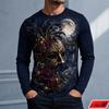 Long Sleeve T Shirt Men Vintage Mask Dark Rose 3d Print Feather Moonlight Graphic Tee Festival Party Streetwear Casual Goth Tops