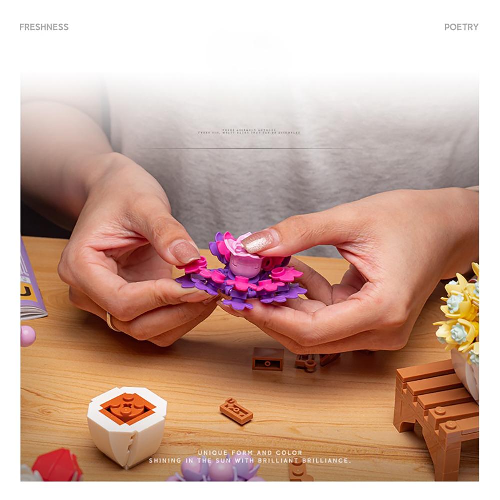 DIY Potted Succulent, Flower Bouquet Building Block Toy Creative Greenery Decoration, Stand Perfect As Children's Holiday Gift