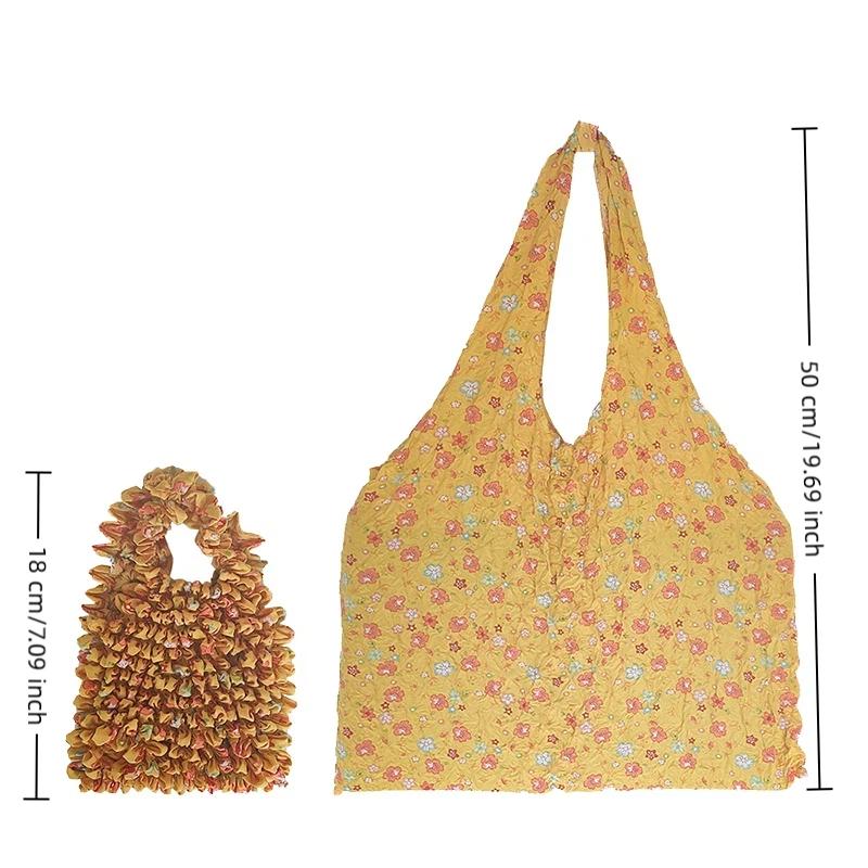 Flower Expansion Fold Pleated Flexible Stretch Mini Shopping Bag Large Capacity Bubble Elastic Portable Handbag Storage Bag