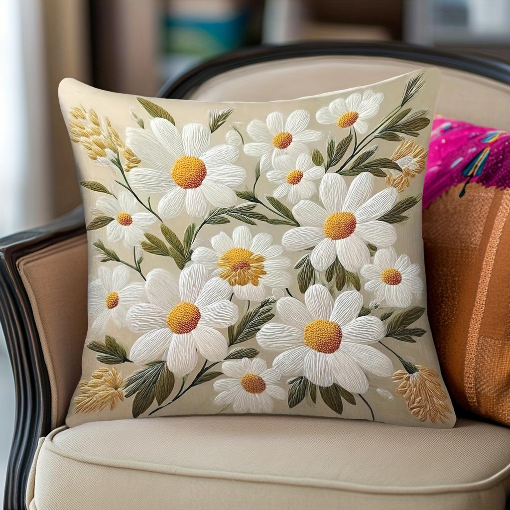 Federa Cuscino Stampa Fiori Margherite Vintage Look Floreale Morbida Copricuscino da Lancio Per Decorazione Casa Primavera Divano Camera da Letto Regalo