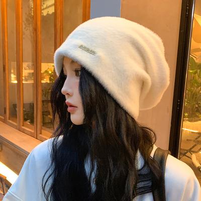 Herbst Winter Weiche Nachahmung Nerz Wolle Pullover Hut Tag Warme Samt Japanische Pelz Kappe Frauen Gestapelt Hüte