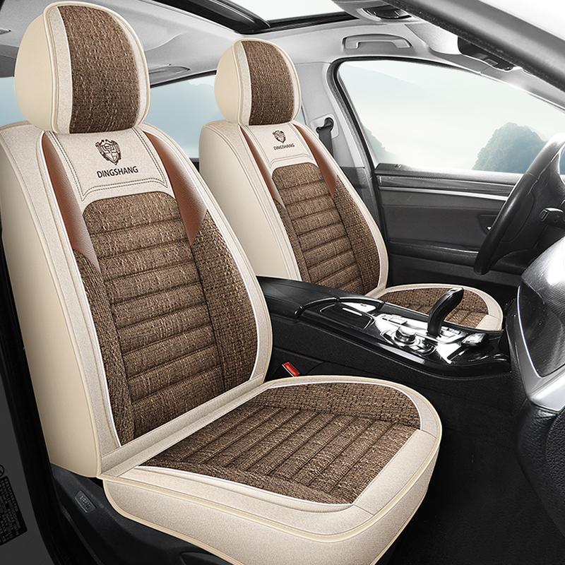 2pcs Breathable Linen-Textured Car Front Seat Covers  Comfortable & Durable, Universal Fit for Most Sedans, SUVs, and Trucks