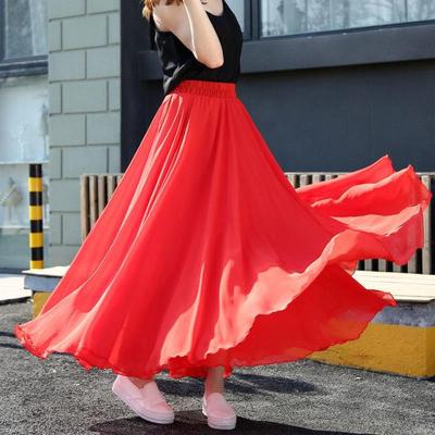 Spring Skirt Layer Chiffon Long Skirts For Women Elegant Casual High Waist Boho Beach Maxi Skirts Saias Femme