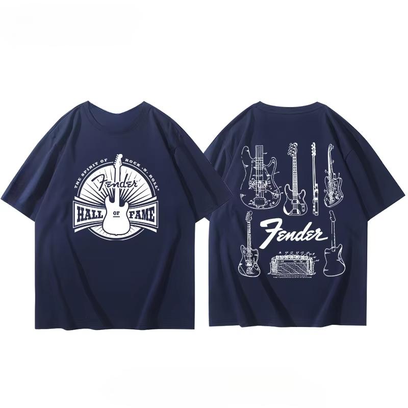Summer Men T-Shirt Fender Electric Guitar Band Short Sleeved Boys and Girls Summer Guitarist Costumes Around Printed T-shirt