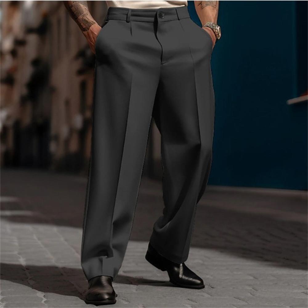 

Мужская одежда Формальные Брюки прямого кроя с наклонными карманами Однотонные Удобные Дышащие Уличные Модные Брюки для Ежедневных Выходов XXXL чёрный