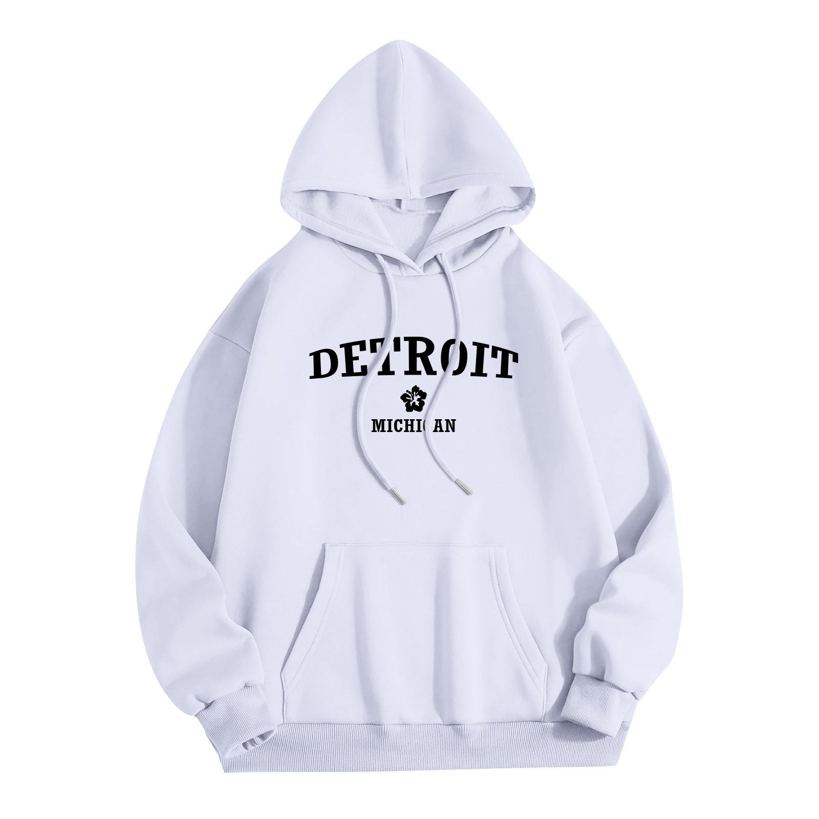 

Женская мода O-образный вырез с длинным рукавом и принтом, толстовка с капюшоном XL белый