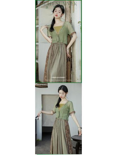 Chinesisches Sommer-Hanfu-Kleid für Damen: 3-teiliges Zen-Tee-Set