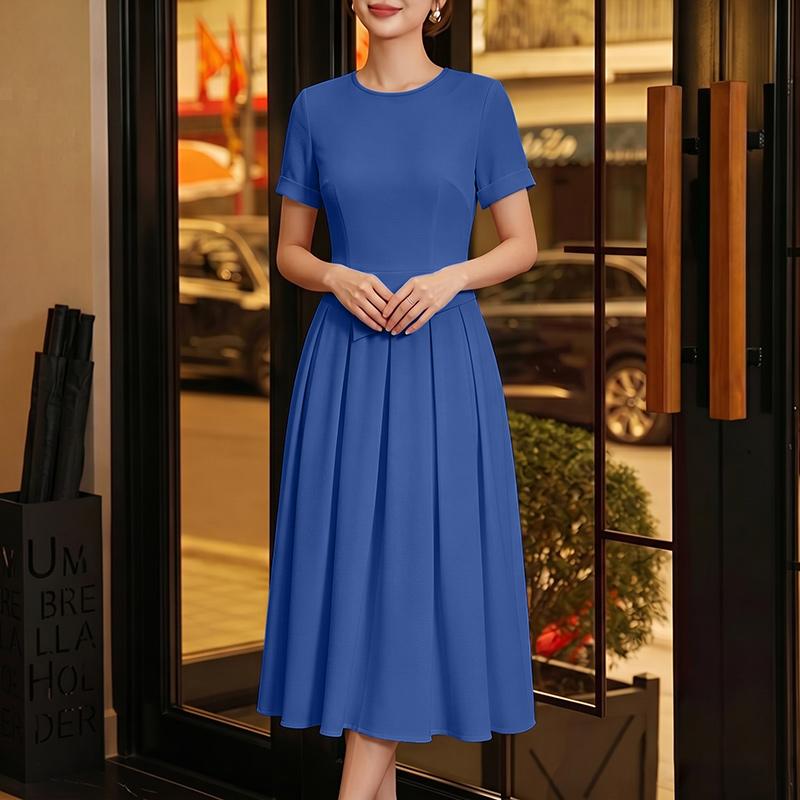 

ZANZEA Women Elegant Casual Round Neck Summer Short Sleeve Dress 5XL темно-синього кольору