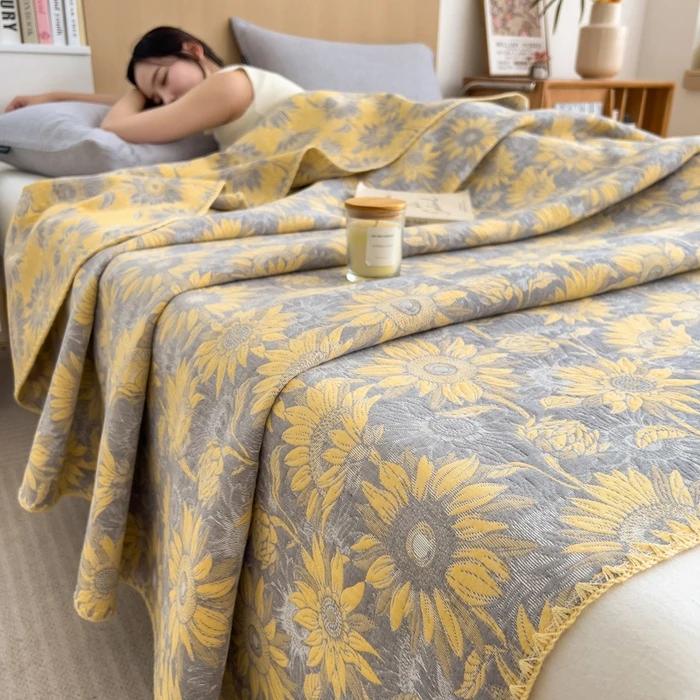 Hot Sale cotton jacquard three-layer yarn wool towel quilt pure cotton lunch break blanket sofa cover blanket shawl blanket