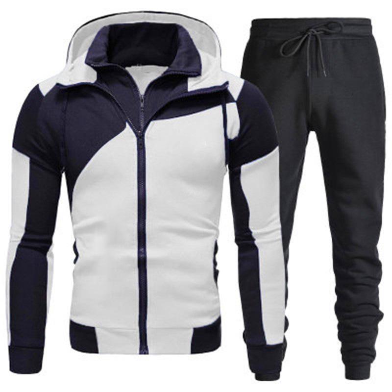 Men's Solid Color Zipper Hoodie Sweatshirt Set - Autumn/Winter Fashion Casual Two-Piece Sport Outfit 2022