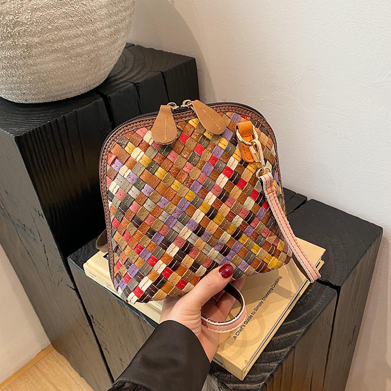 Leather Woven Schoolbag Multi-color Design Personalized Women's High-quality Messenger Bag Single Shoulder Trend Street Fashion