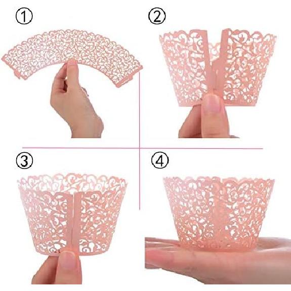 YOZATIA Vine Cupcake Wrappers, 60PCS Lace Cupcake Liners for Regular Sized Cupcake (Pink)