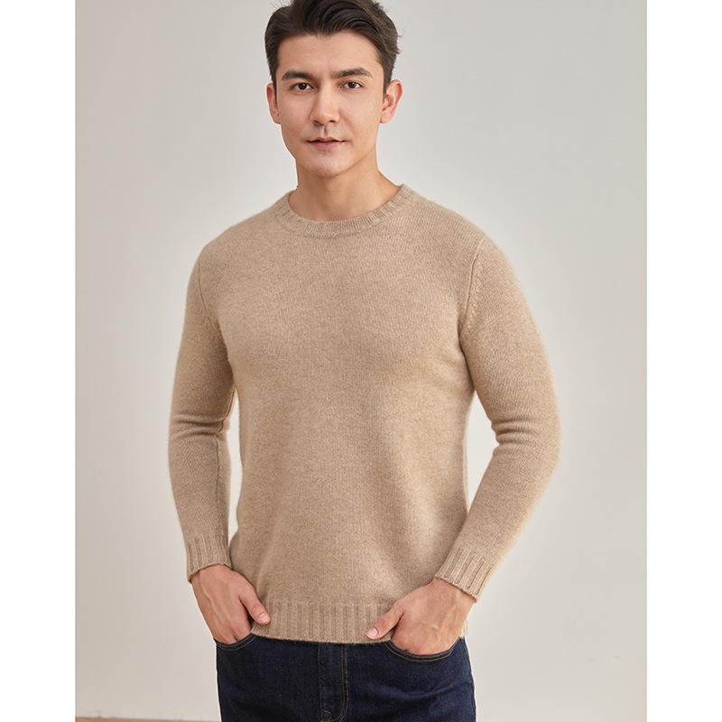 Exquisite Men's Three-Ply Pure Cashmere Sweater - Thick, Warm, Round Neck Knit for Autumn/Winter