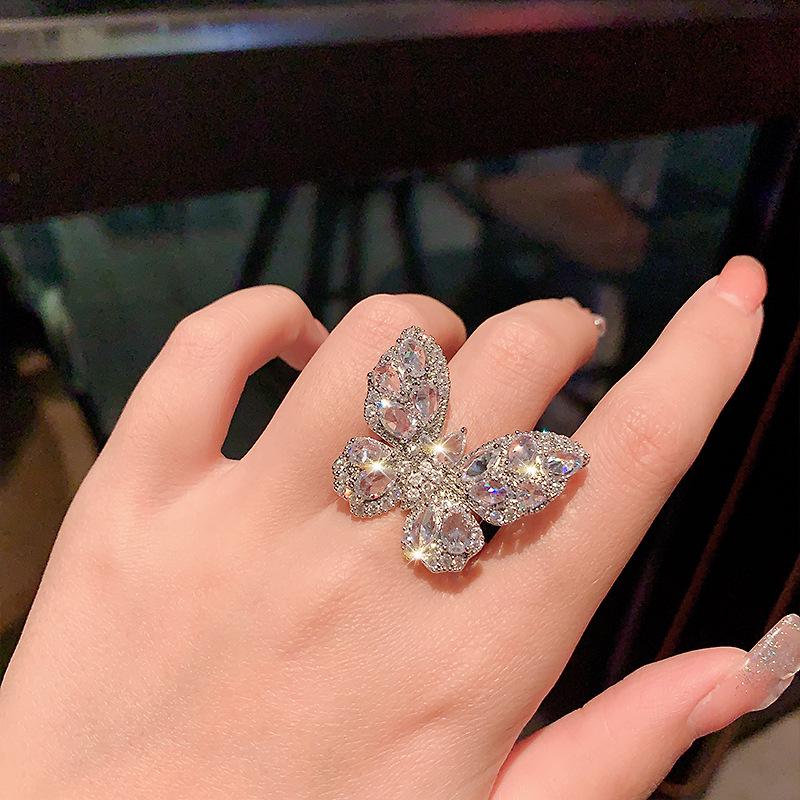 Platinum Zircon Multilayer Open Ring: Exquisite, Light Luxury, High-End Fashion, Versatile Jewelry Design