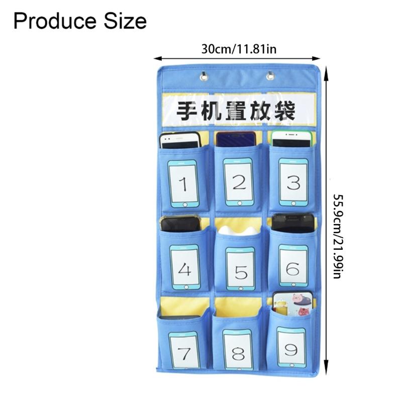 9 Grids Classroom Pockets Chart Phone Calculator Holders with Hooks Small Items Storage Bag Wall Door Hanging Organiser